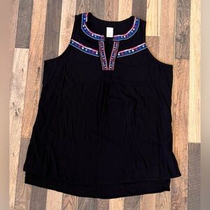 Terra & Sky High Neck Embroidered Tank 0X (14W)